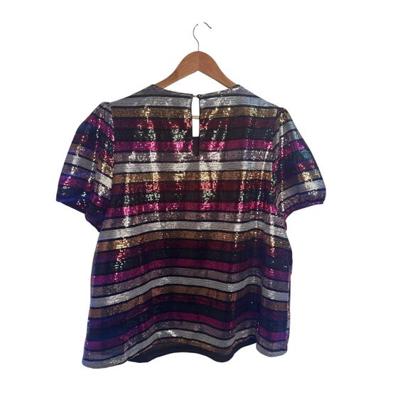 Fate Curve Women’s Sequin Top Plus Size Multicolor Stripe Party Blouse NWT - Picture 3 of 12
